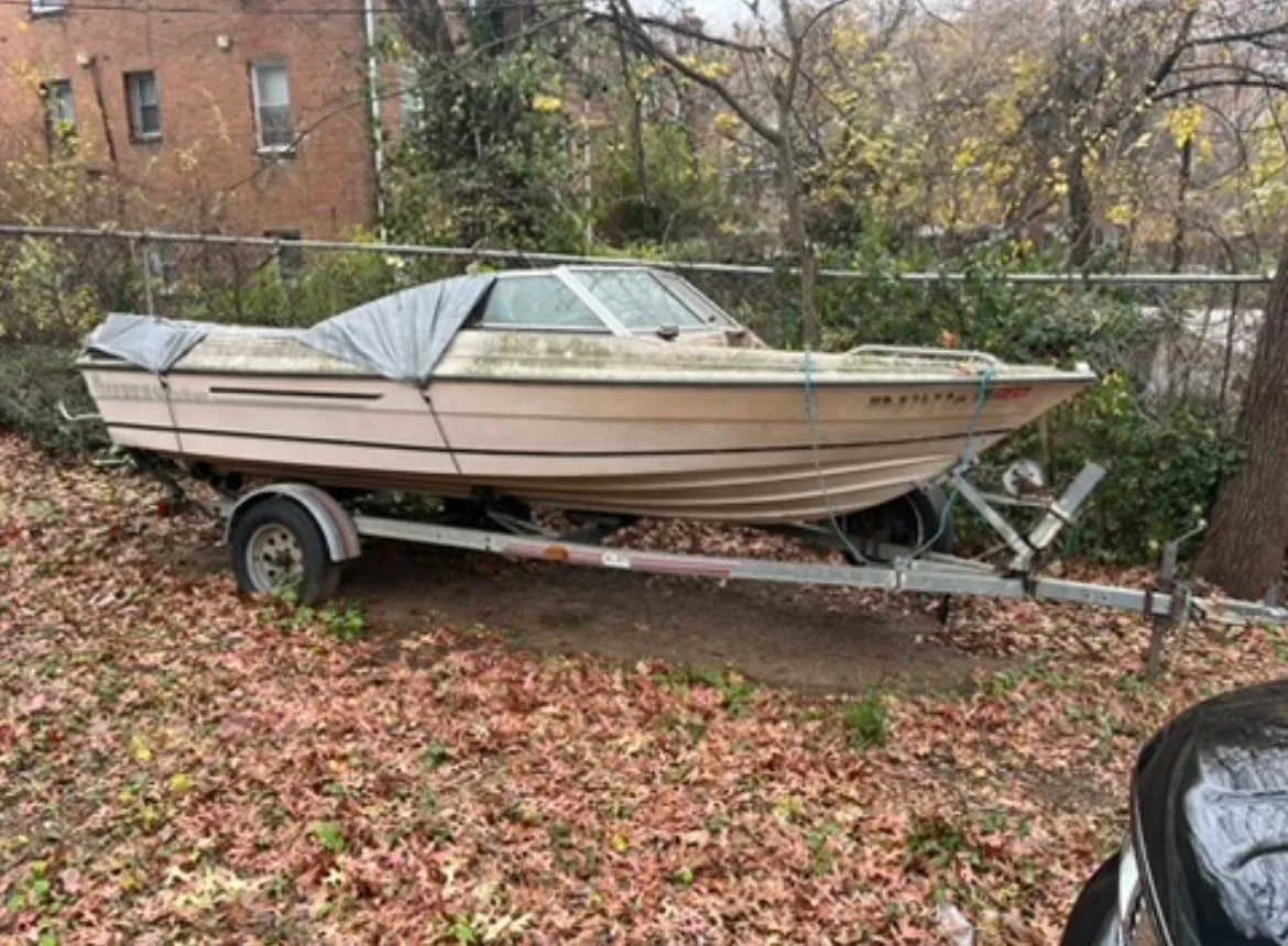 Abandoned deteriorated boat in overgrown vegetation ready for responsible disposal