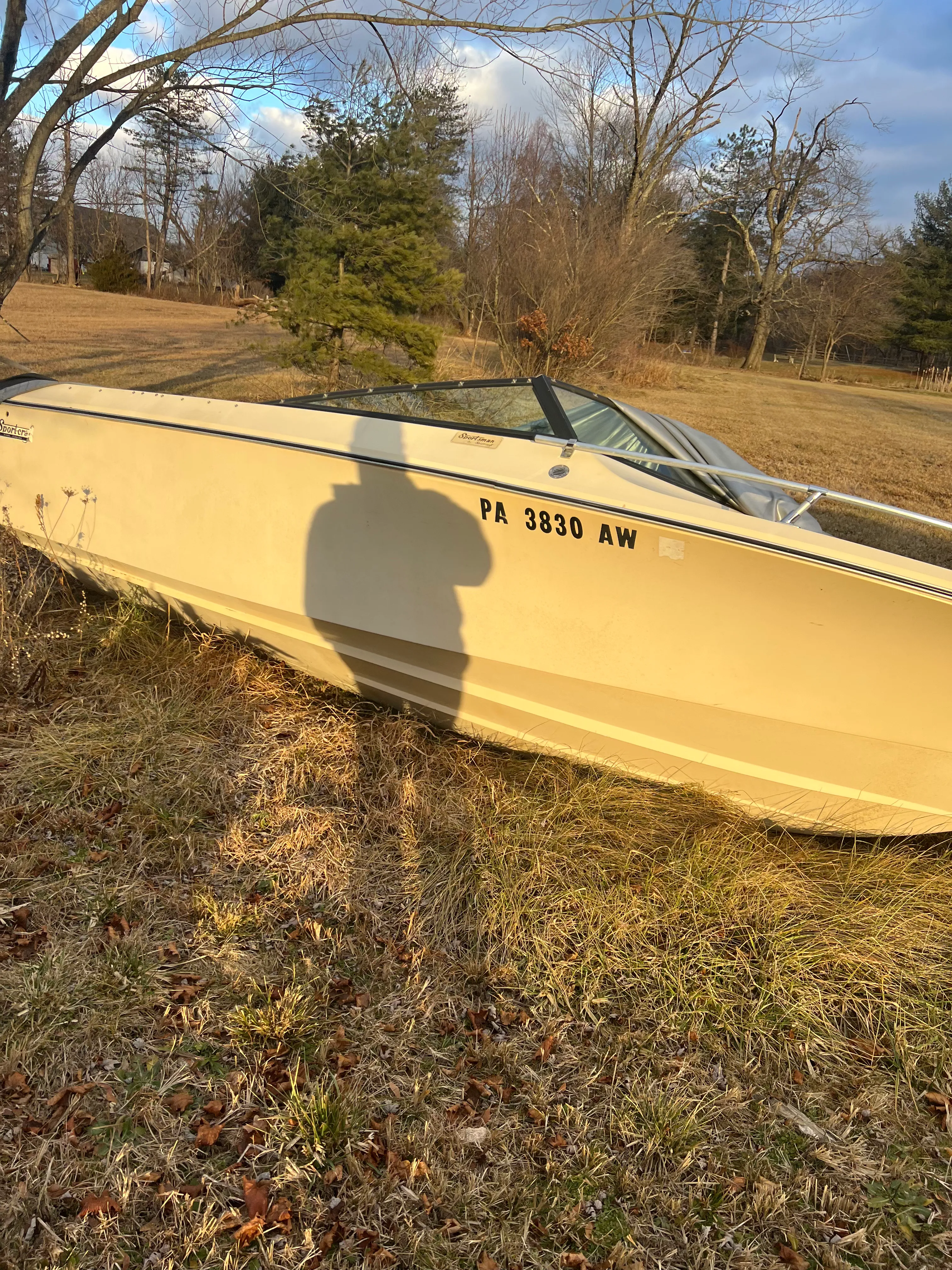 Rear view of an abandoned boat before final clearance
