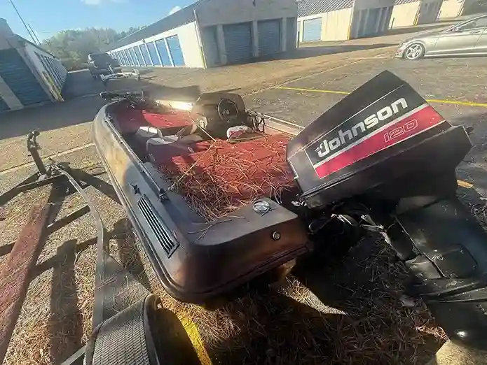 Boat positioned in marine yard for disposal staging